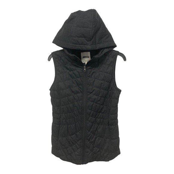 NWOT Avec Les Filles | Charcoal Grey Quilted Puffer Vest Hooded Womens XS - Picture 3 of 7